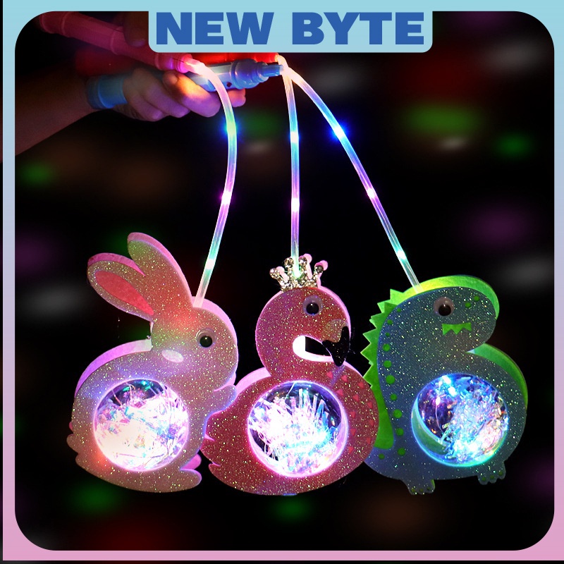 Đèn lồng trung thu hình thú phát sáng cho bé, lồng đèn tết trung thu treo trang trí hình con vật lắp pin điện con thỏ