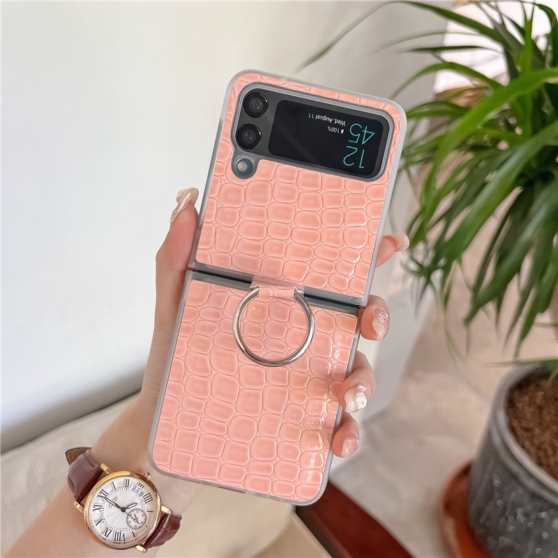 Ốp Điện Thoại Da Cá Sấu Sang Trọng Có Vòng Nhẫn Cho Samsung Galaxy Z Flip 4 Z Flip 3 Zflip 3 Z Flip 4 Flip 3