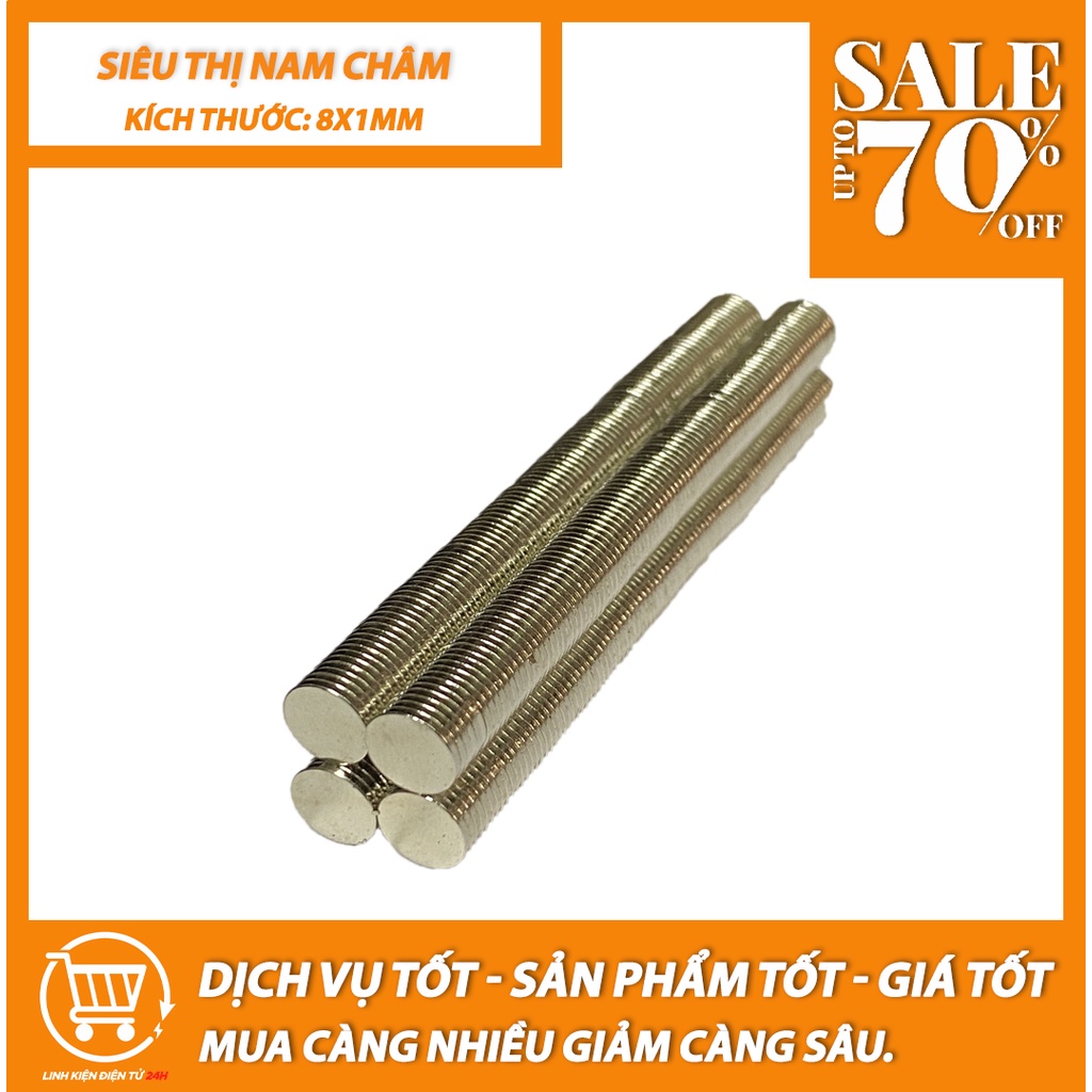 Nam Châm Đất Hiếm Tròn kích thước 8x1mm, 8x2mm, 8x3mm .