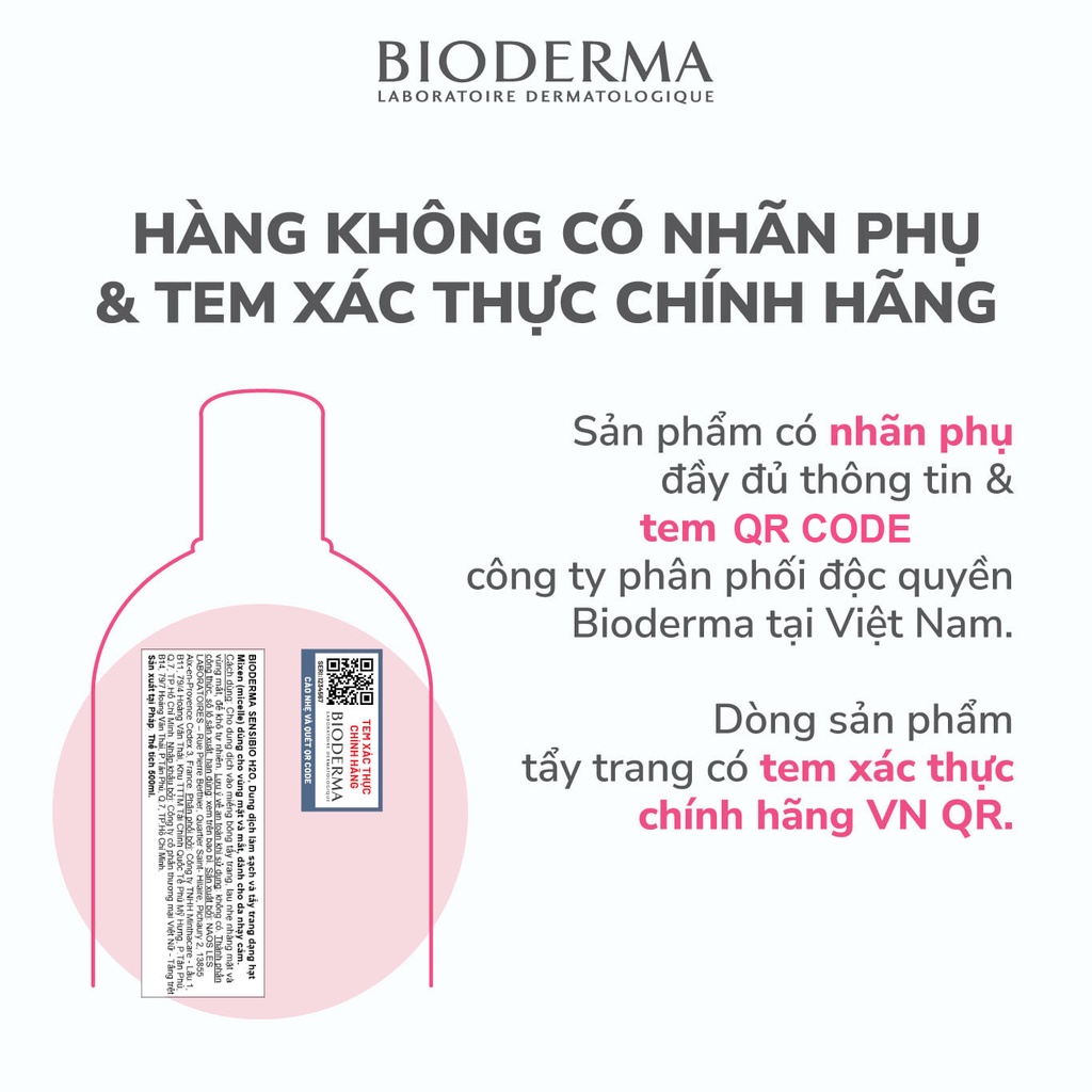 Nước tẩy trang Bioderma chính hãng Crealine H2O Solution Micellaire nắp nhún Màu Hồng 500ml