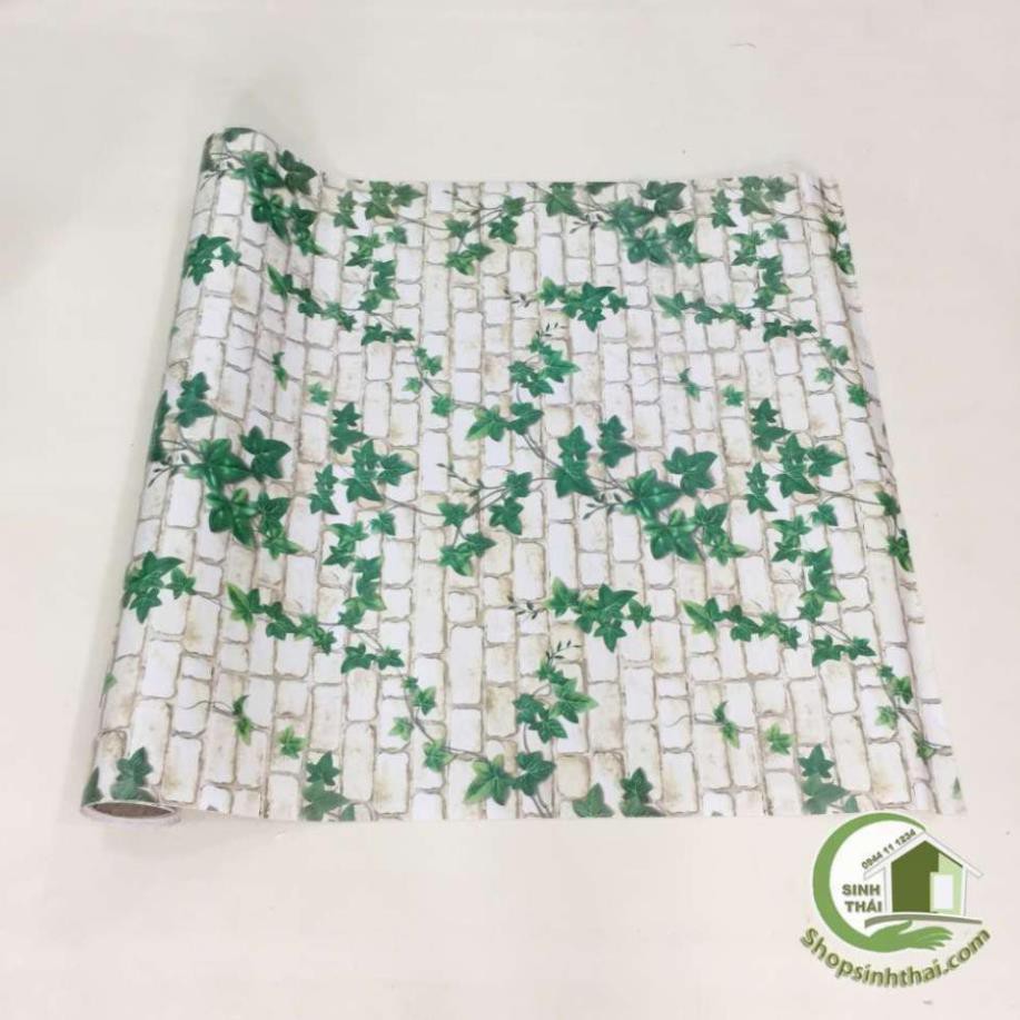 Giấy dán tường giả gạch 3d dây leo xanh,  có sẵn keo