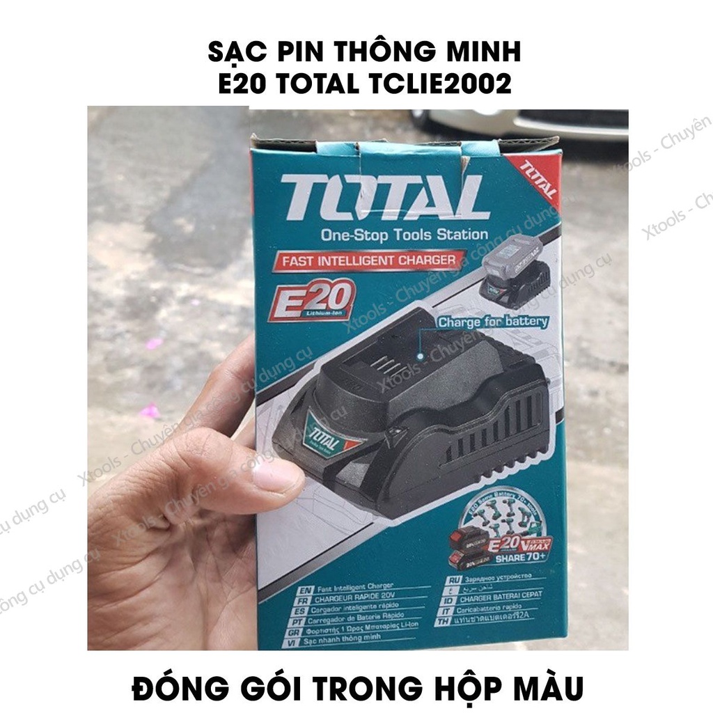 Bộ sạc pin nhanh 20V TOTAL TCLIE2002 Đế sạc nhanh công suất 50W sạc nhanh 2A.h/1h dùng được cho cả pin 4A.h và Pin TOTAL