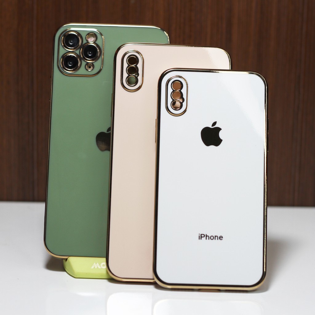 🌟Freeship đơn 50k🌟 Ốp lưng iphone Logo Táo Mạ Vàng viền vuông độ Iphone 12 6splus/7/7plus/8/8plus/x/xr/xs/11/12/pro/m