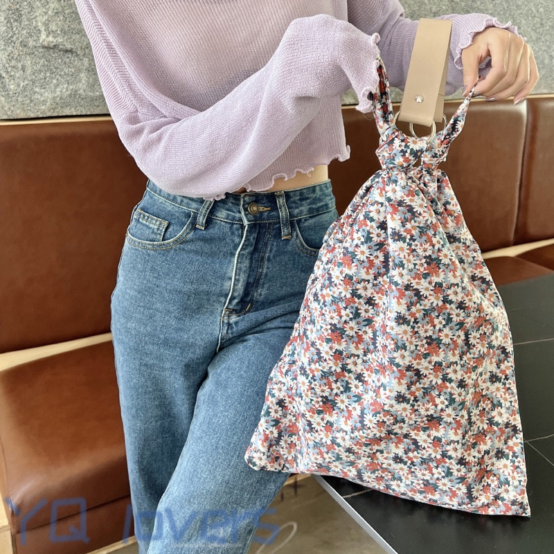 {YQ} Dongdaemun Túi Đeo Vai Bằng Vải Canvas Mỏng Họa Tiết Hoa Cúc Nhỏ Phong Cách Retro Dễ Phối Đồ
