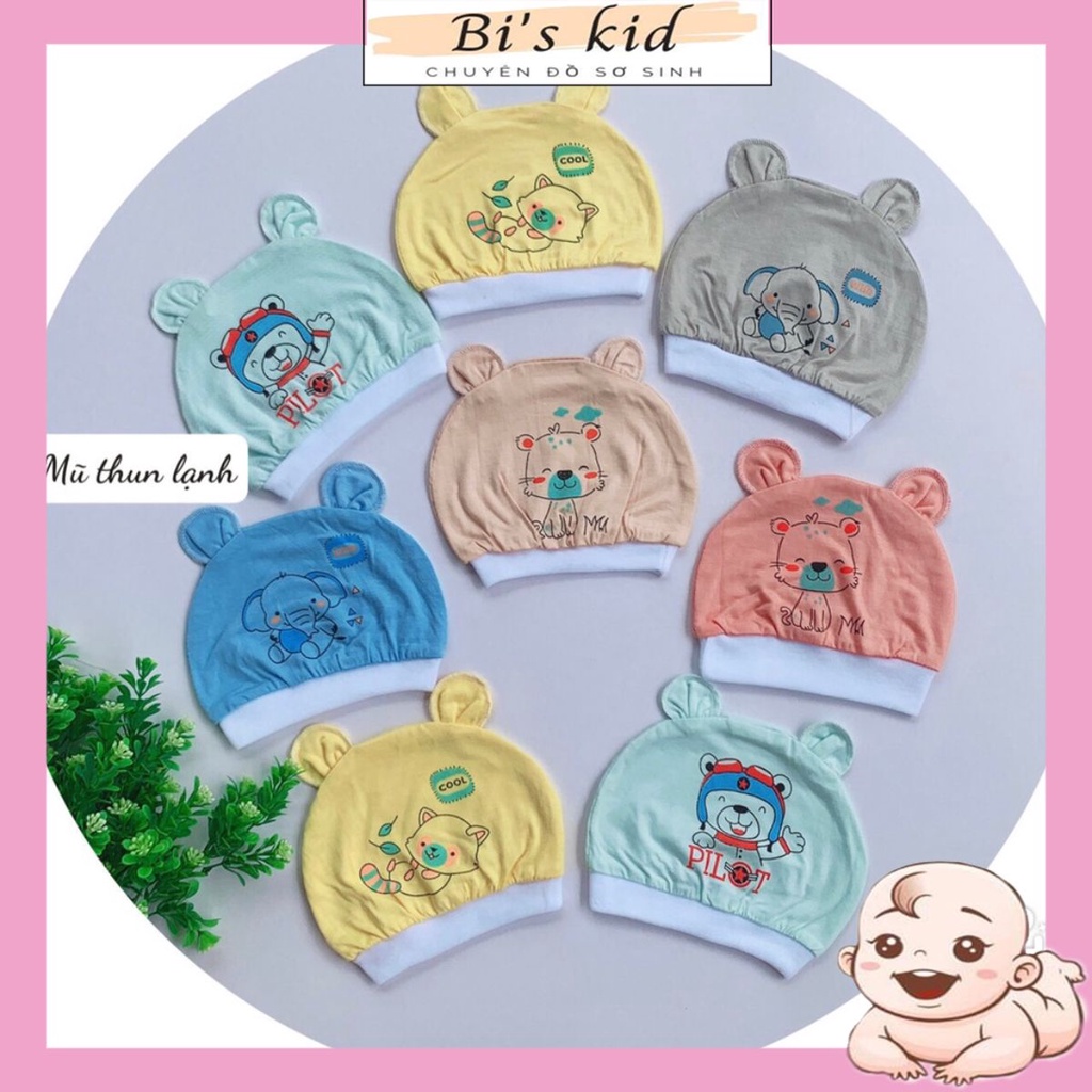 [Hàng mới về] Mũ thun lạnh peptit cho bé sơ sinh ( mẫu có tai )  từ 3-6kg