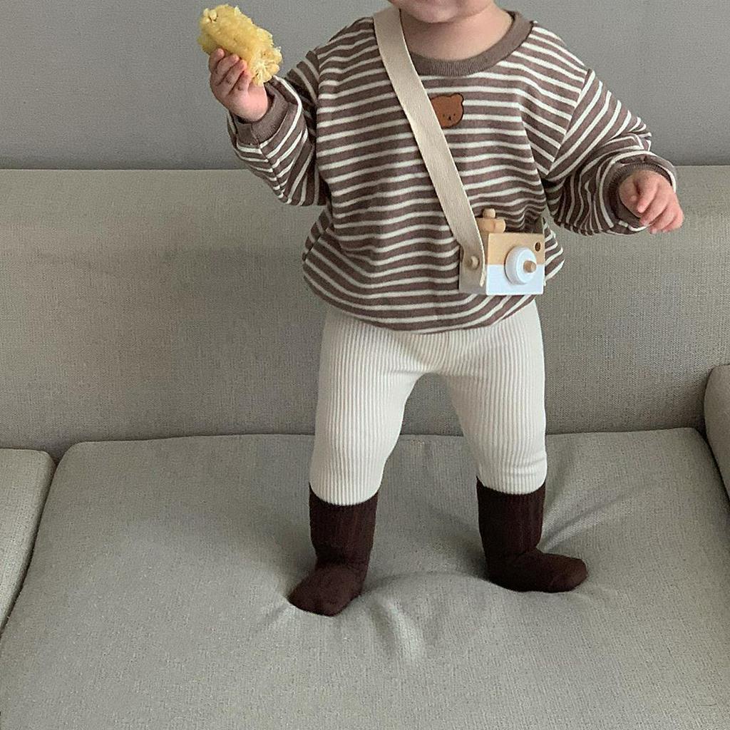 Áo Liền Quần Tay Dài Hoạ Tiết Kẻ Sọc Cho Trẻ Sơ Sinh