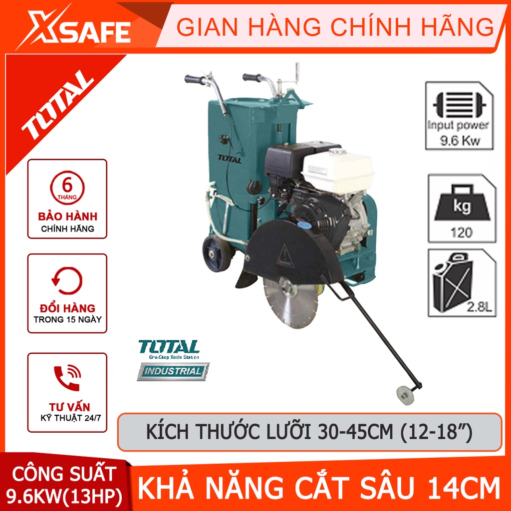 Máy cưa cắt bê tông nhựa đường TOTAL 2 phiên bản động cơ HONDA Gx390 và TOTAL, công suất 9.6KW(13HP), khả năng cắt sâu