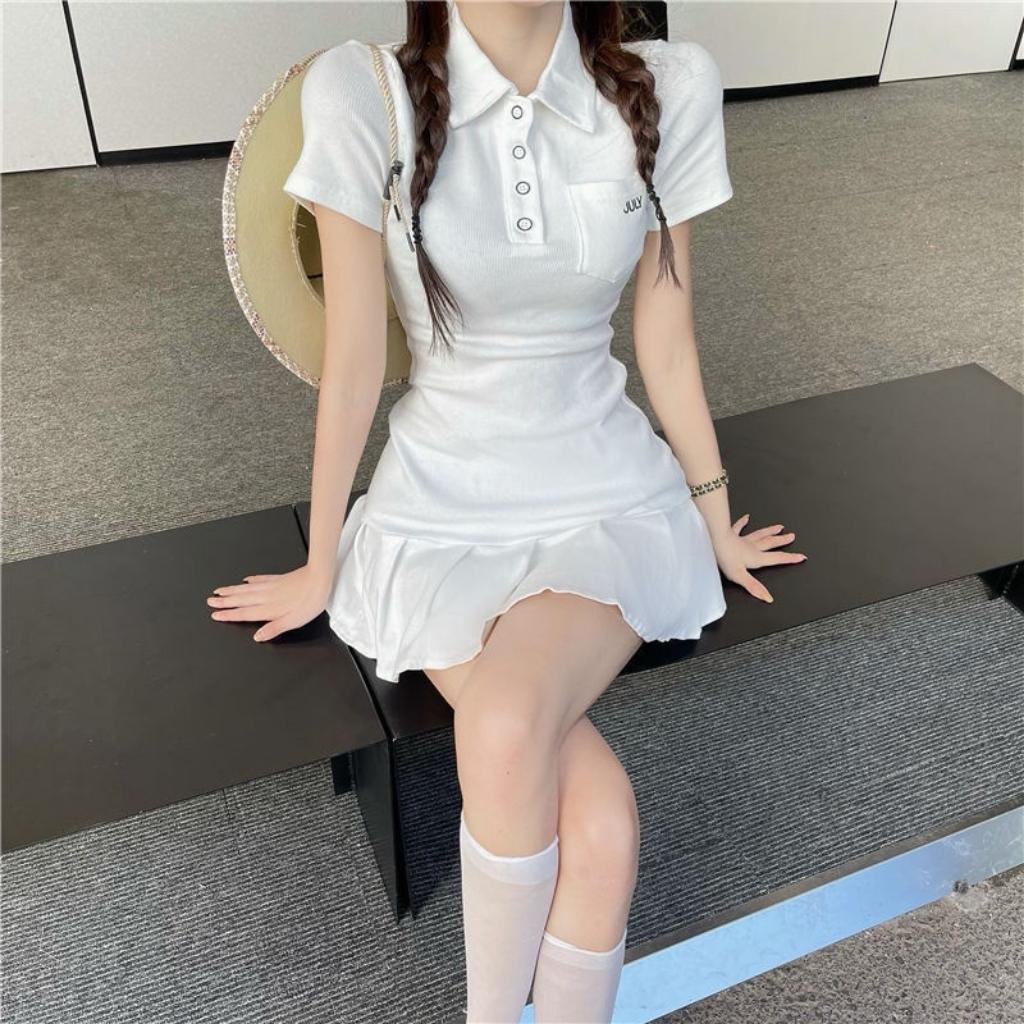 Đầm Dáng Ôm Cổ Polo Xếp Li GenY Váy Ôm Body Ngắn Tay Phối Túi Phong Cách Hàn Quốc Siêu Xinh | BigBuy360 - bigbuy360.vn