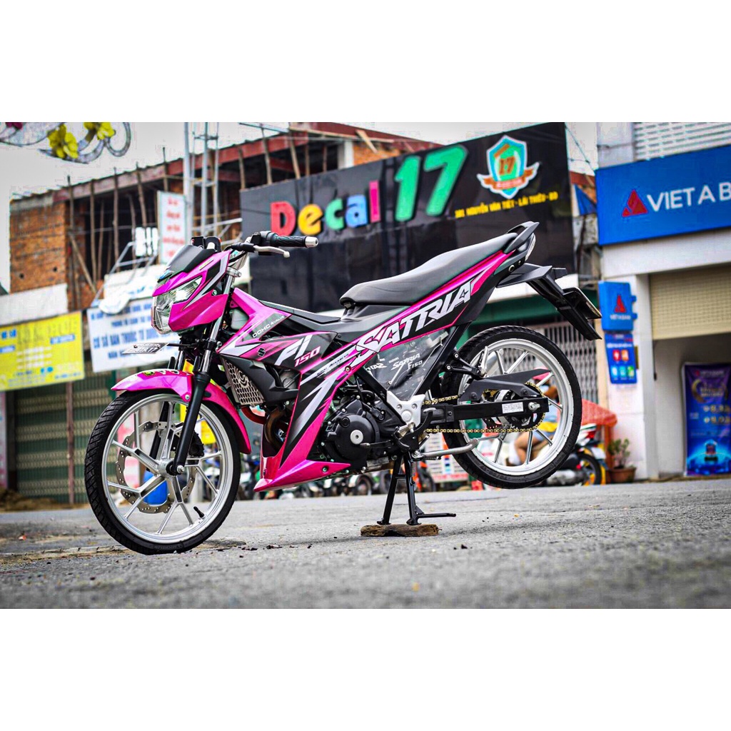 Tem rời cao cấp Raider FI dán xe hồng, phối trắng đen. Decal in UV ép nhiệt kích thước chuẩn, không bay màu