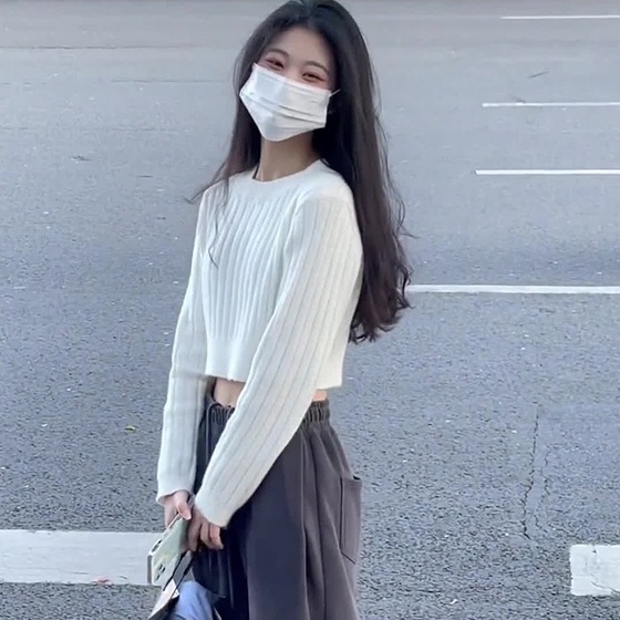 Áo len ZHELIHANGFEI dài tay cổ tròn ôm dáng thời trang dành cho nữ