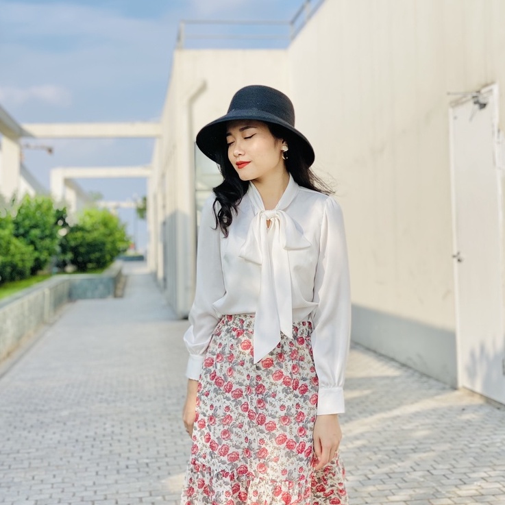 Sơ mi công sở - Thương hiệu NXD - SM01 áo dài tay cổ buộc nơ