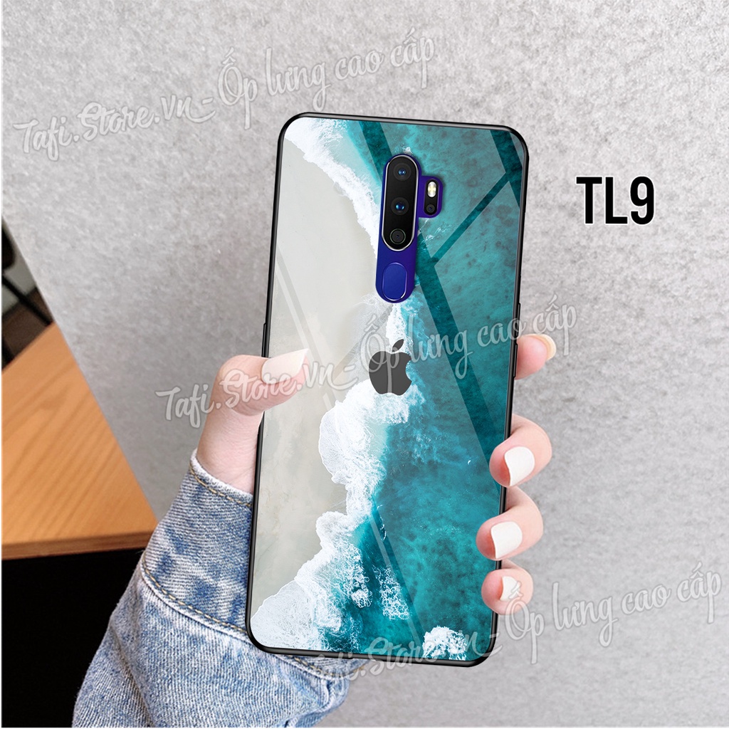 Ốp lưng Kính Oppo A5 2020 - Oppo A9 2020 viền dẻo in Bầu trời bãi biển, lá phong, logo apple sang trọng, không bám bẩn.