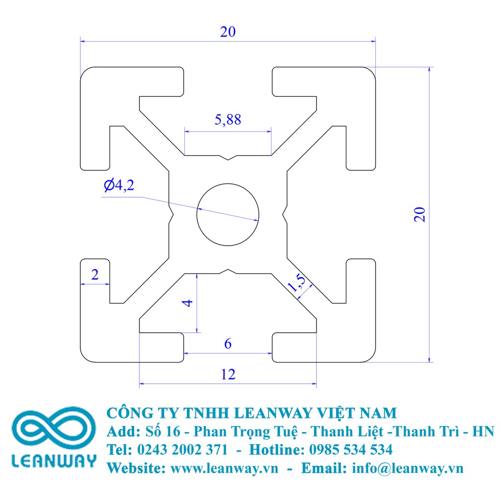 Nhôm định hình V - Slot 20x20 (LWA-2020-0491-15)