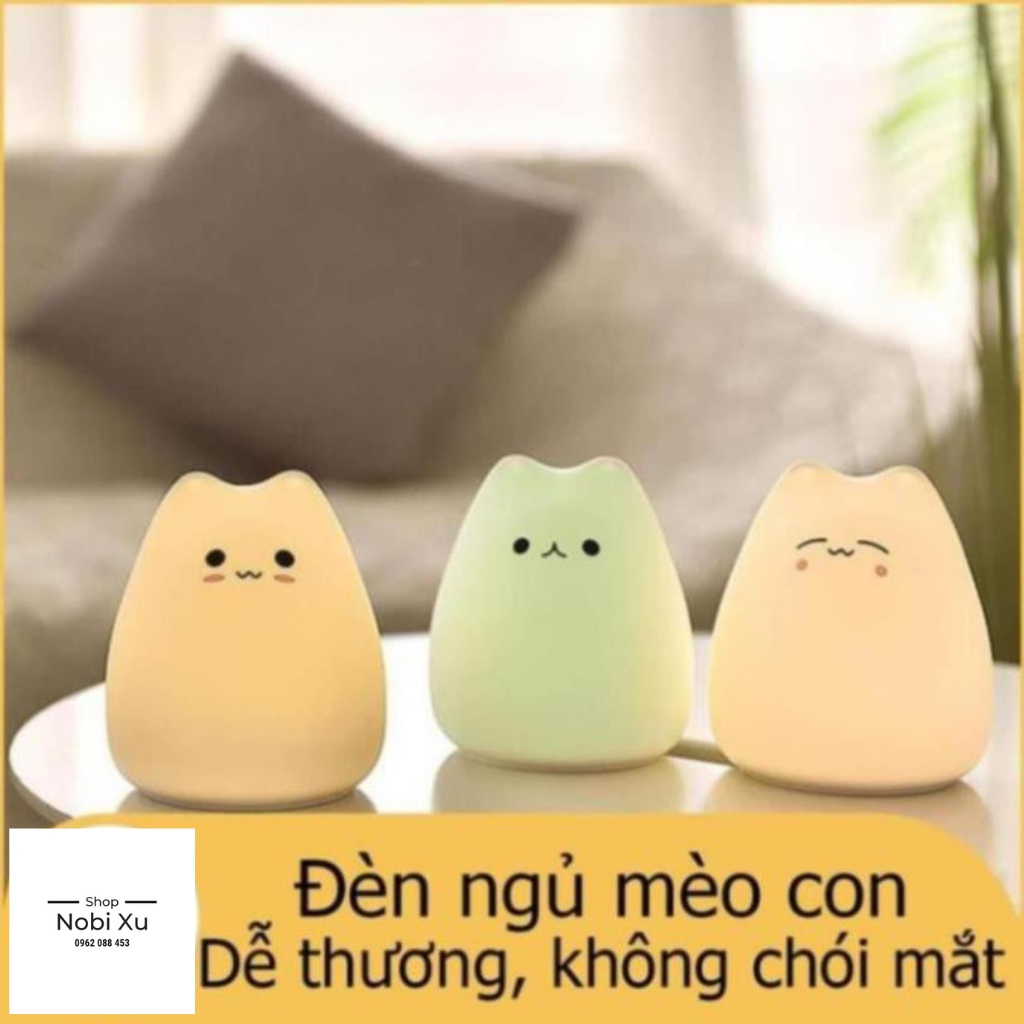 Đèn ngủ mini silicon hình Mèo Cute cho phòng trẻ em, cảm ứng đổi màu cực đáng yêu - không bán KClO3