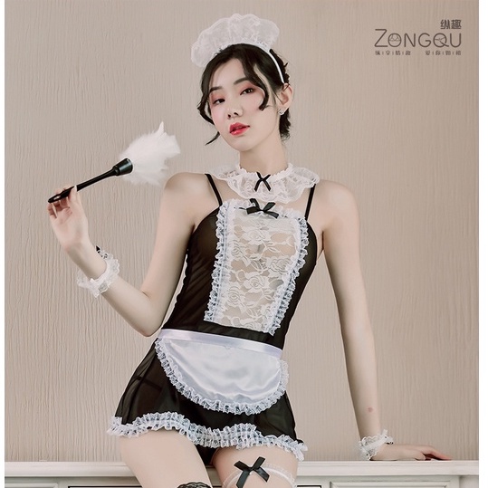 Đồ cosplay sexy hầu gái -  váy ngủ sexy cosplay  màu đen xẻ mông cùng với 6 phụ kiện đi kèm | BigBuy360 - bigbuy360.vn