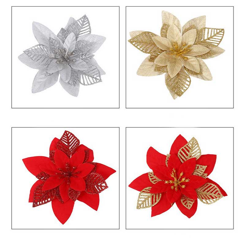 Set 5 Bông Hoa Giả 15cm Trang Trí Giáng Sinh