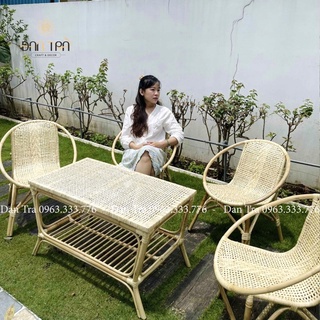 Ghế mây cafe đan mây trắng ngồi êm, ghế mây size to 54cmx52cmx70cm decor quán cafe, sân vườn, xưởng Mây tre Đan Trà