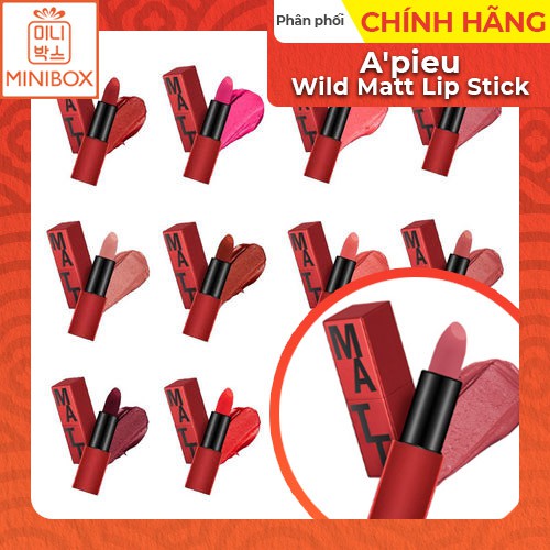 Son thỏi lì mềm môi  A'pieu Wild Matt Lip Stick | Màu RD02, RD03, OR02