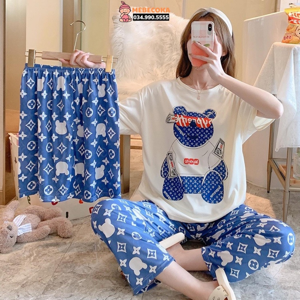 Bộ ngủ nữ mặc nhà 3 CHI TIẾT quần dài, quần đùi áo cộc tay cute đáng yêu