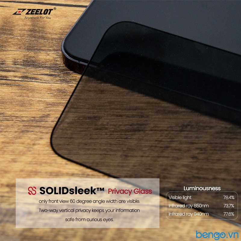 Dán Cường Lực iP 13/13 Pro/13 Mini/13 Pro Max ZEELOT SOLIDsleek Chống Nhìn Trộm