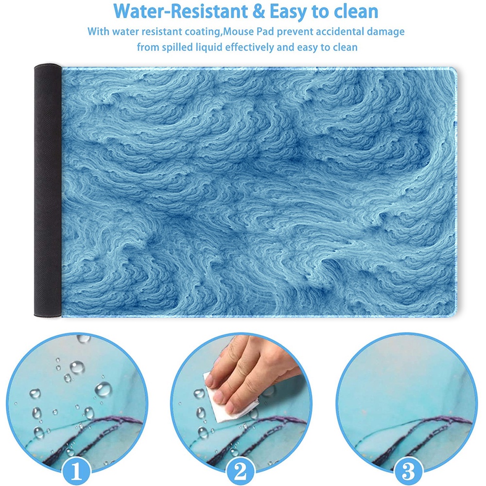Tấm Lót Chuột Và Bàn Phím Máy Tính Cỡ Lớn Họa Tiết Sóng Biển Màu Xanh Dương Lạnh