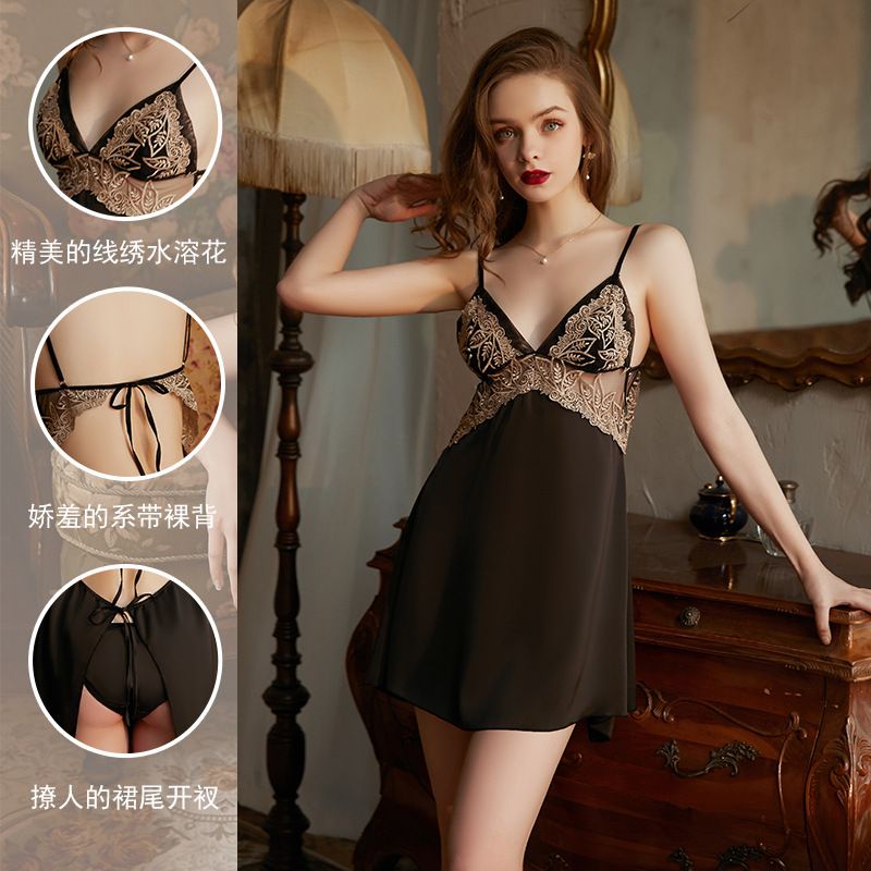 váy ngủ đầm ngủ lụa kèm áo choàng ren hoa mềm mại thoáng mát