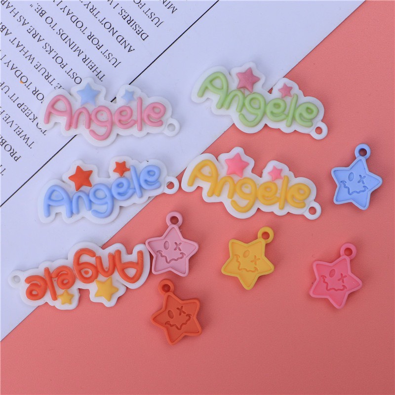 Charm (C466) slime/ Dụng Cụ Charm Trang Trí [Ko Keo &amp; Nút] Chữ Angele &amp; Ngôi Sao rời - Giá 1 cái