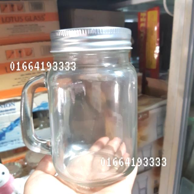 Cốc Thủy Tinh Có Nắp Có Quai cầm 480ml 1 chiếc Nắp Không Lỗ
