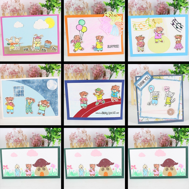 Khuôn Silicone Hình Gấu + Khuôn Cắt Giấy Kim Loại Trang Trí Scrapbook