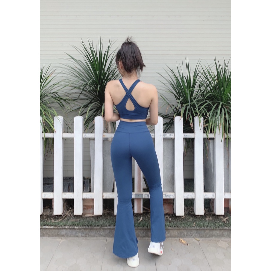 Đồ tập gym yoga nữ, set bộ thể thao áo bra kèm mút quần dài ống loe Bin Sport BD145