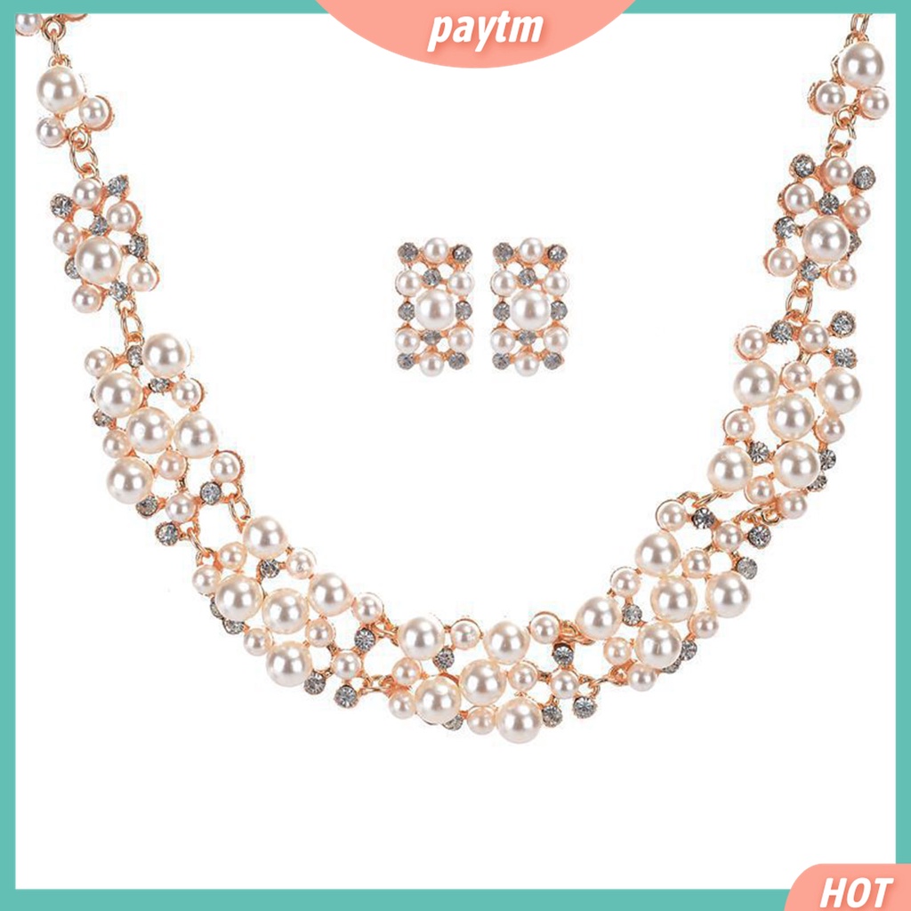 Bộ 2 Vòng cổ + Bông Tai Đính Ngọc Trai Giả Nhiều Màu Sắc Sang Trọng