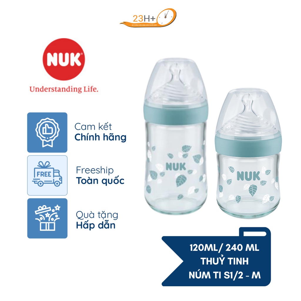 BÌNH SỮA NUK NATURE SENSE THỦY TINH 120/240ML NÚM TI S1 - M