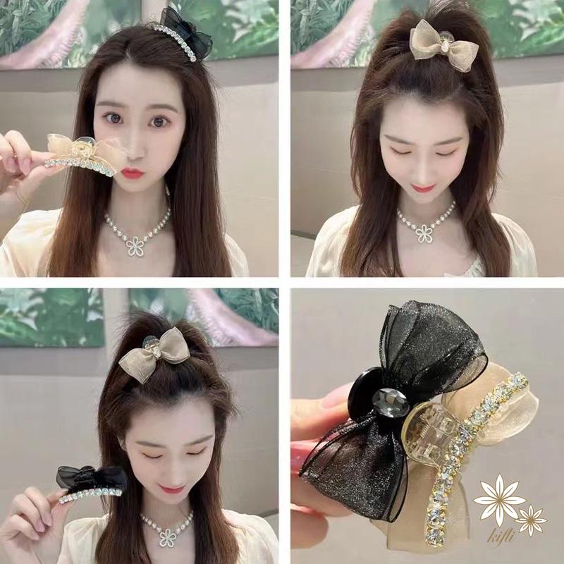 【Kifli】Kẹp Tóc Mái Hai Mặt Có Đính Nơ 9.9/2 Độ Sáng Lấp Lánh 4.1