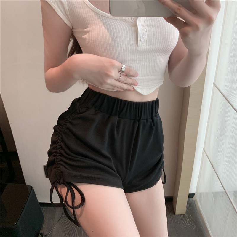 DUNEA Quần Short Dây Rút Eo Cao Màu Trơn Thời Trang L0328