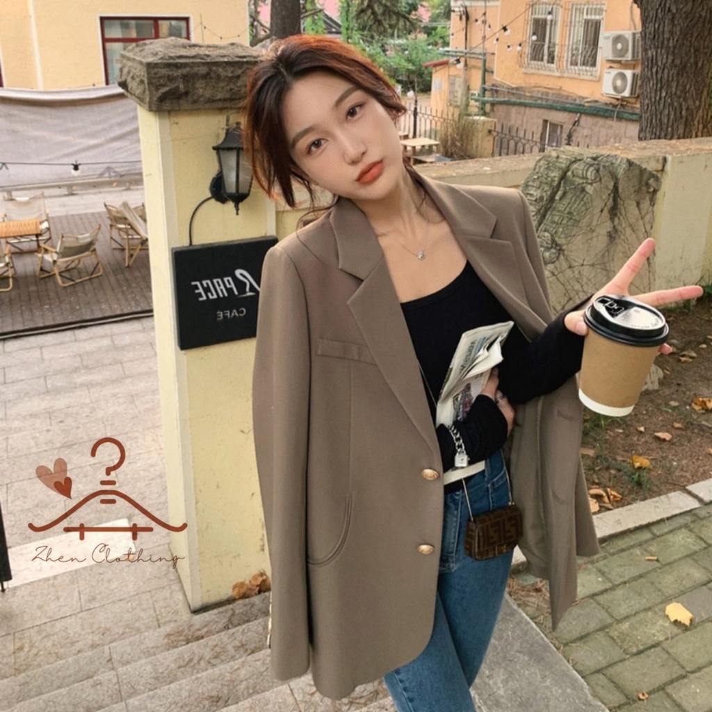 Áo Blazer nữ khuy kim loại phong cách Hàn Quốc