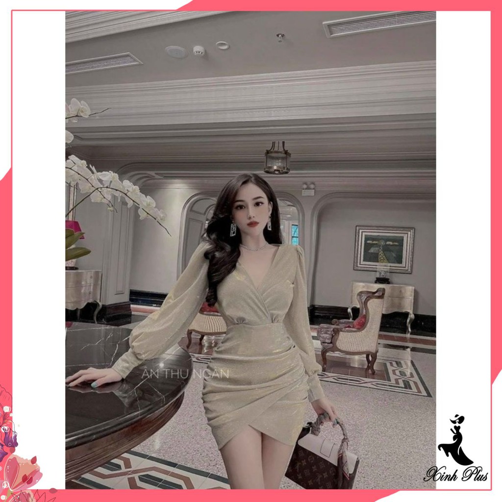 Đầm nhũ cổ đắp chéo xéo tà sang chảnh 💕