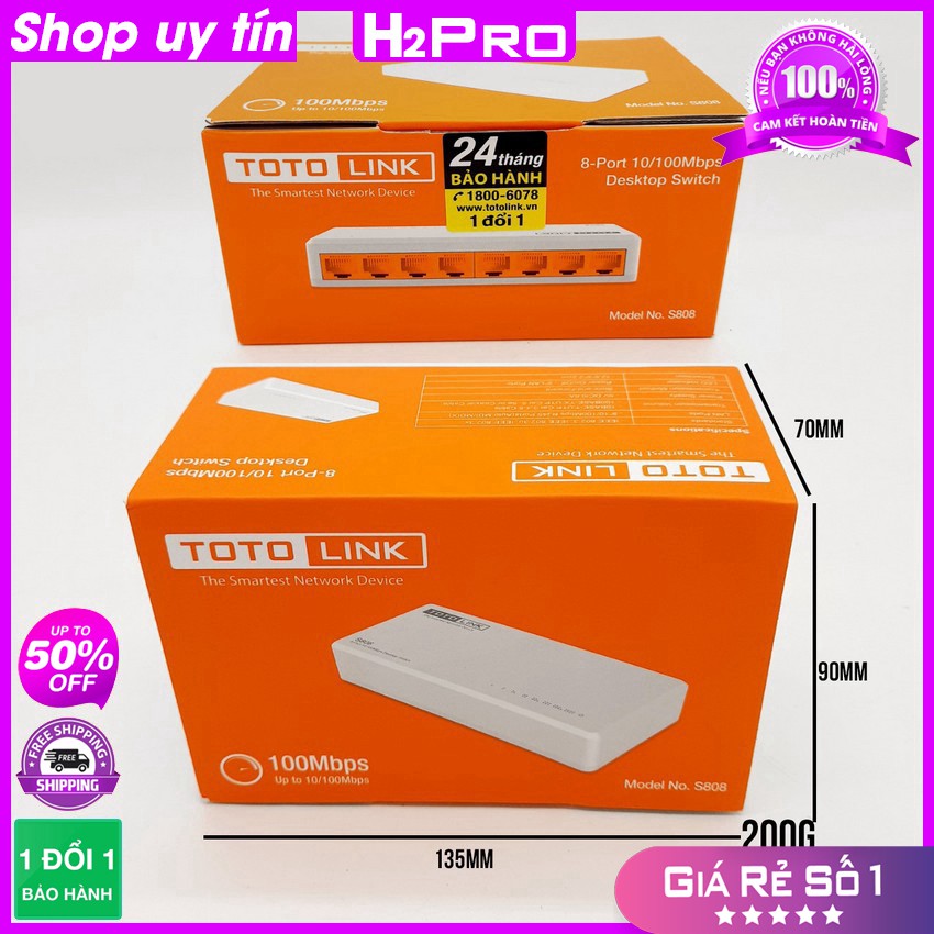 [RẺ VÔ ĐỊCH] Hub chia mạng 8 cổng Totolink S808 H2Pro 100Mbps, bộ chia mạng 8 cổng giá phải chăng