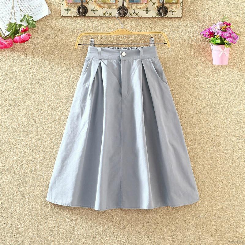 Chân váy cotton màu trơn xếp li lưng thun thời trang cho nữ | BigBuy360 - bigbuy360.vn