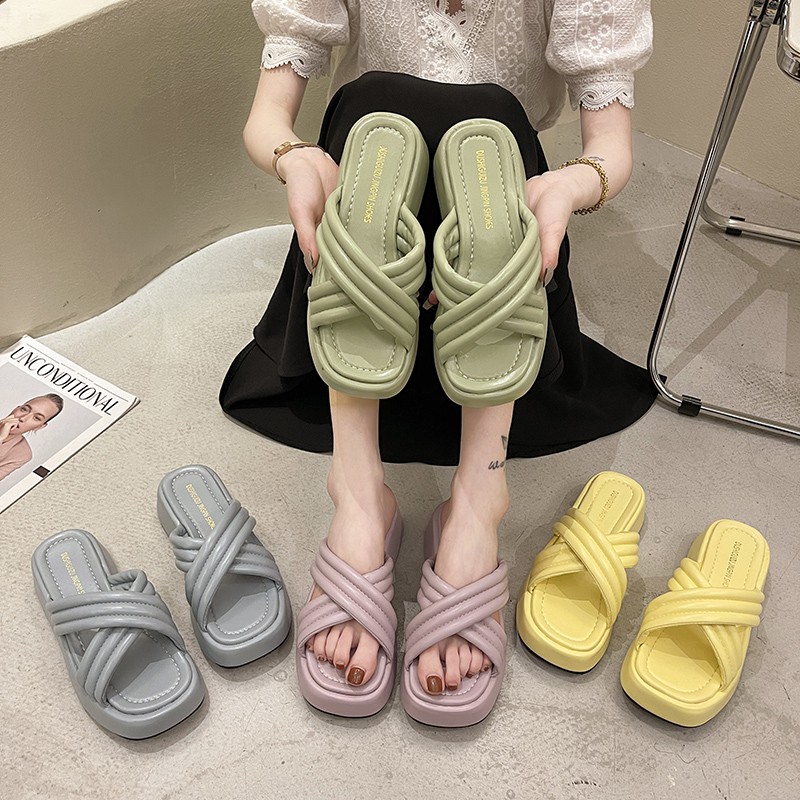 Slippers for women's outer wear 2021 summer new candy color wild thick-soled fashion cross casual sp