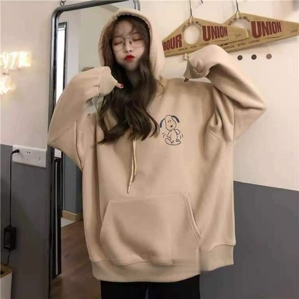 Áo HOODIE FORM RỘNG chất nỉ dày dặn in logo cún đáng yêu