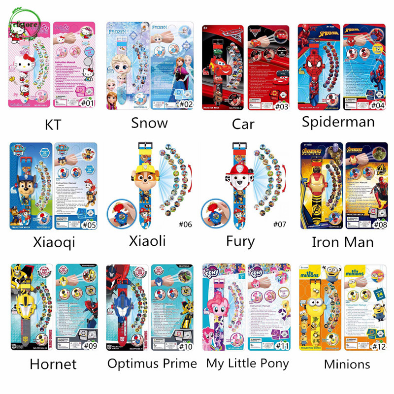 Đồng Hồ Điện Tử Đồ Chơi Có Đèn Led Chiếu Họa Tiết Hoạt Hình Cho Bé