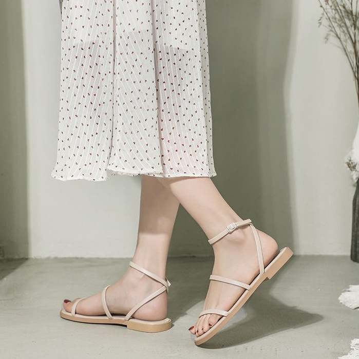 Giày Sandal Size 35-43  Đế Phẳng Mũi Tròn Thiết Kế Quai Đan Thoải Mái Thời Trang Nữ TTS38