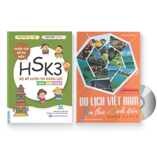 Sách - Combo 2: Bộ đề luyện thi năng lực Hán Ngữ HSK3 + Du lịch Việt Nam – Ẩm thực và cảnh điểm + DVD quà