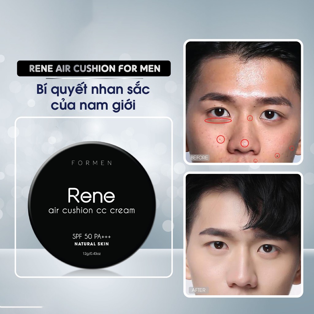 Phấn Nước Che Khuyết Điểm Siêu Mịn Và Chống Nắng Rene Air Cushion CC Cream SPF 50PA+++ cho Nam Giới
