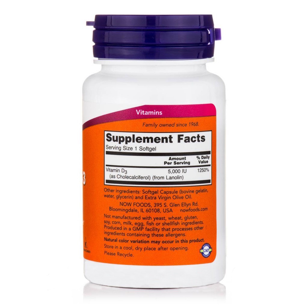 Thực phẩm chức năng Now Vitamin D3 5000 IU nhập khẩu Mỹ phân phối chính hãng Gymstore