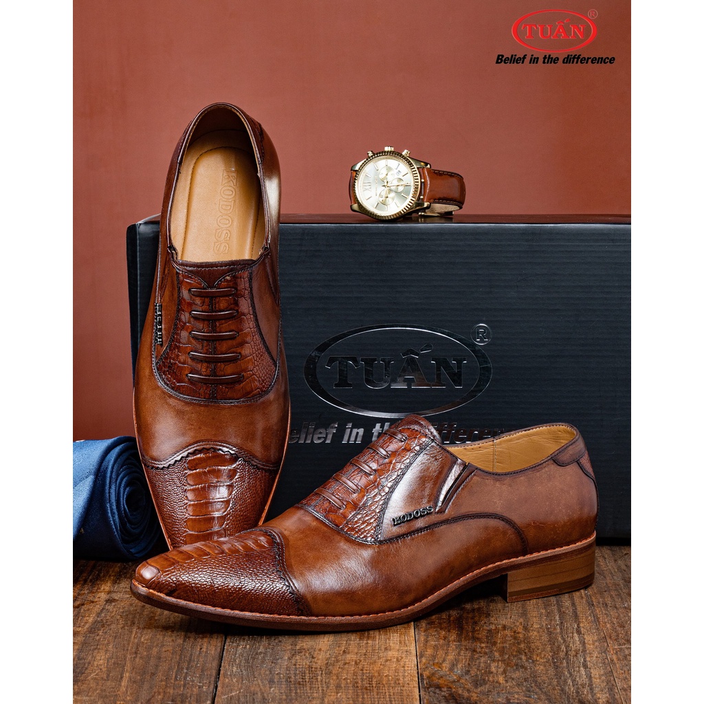 Giày nam cao cấp da ĐÀ ĐIỂU đế DA khâu thủ công Handmade thương hiệu Tuấn GXHU-173