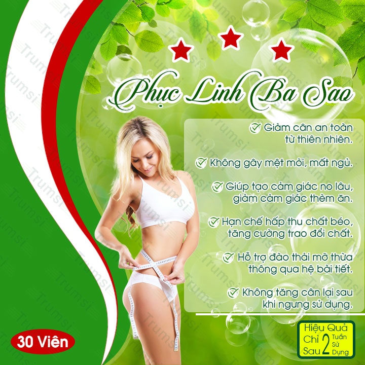 Viên uống giảm cân nhanh Phục Linh Ba Sao giúp đào thải mỡ thừa eo bụng đùi sau sinh không mệt an toàn hiệu quả tại nhà