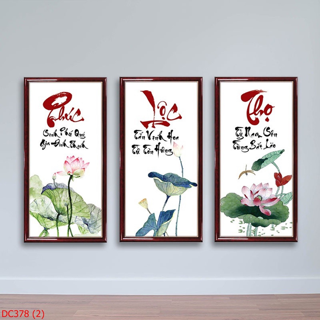 size lớn Bộ 3 tranh dài PHÚC LỘC THỌ cao cấp Treo Tường Tráng gương trang trí phòng khách