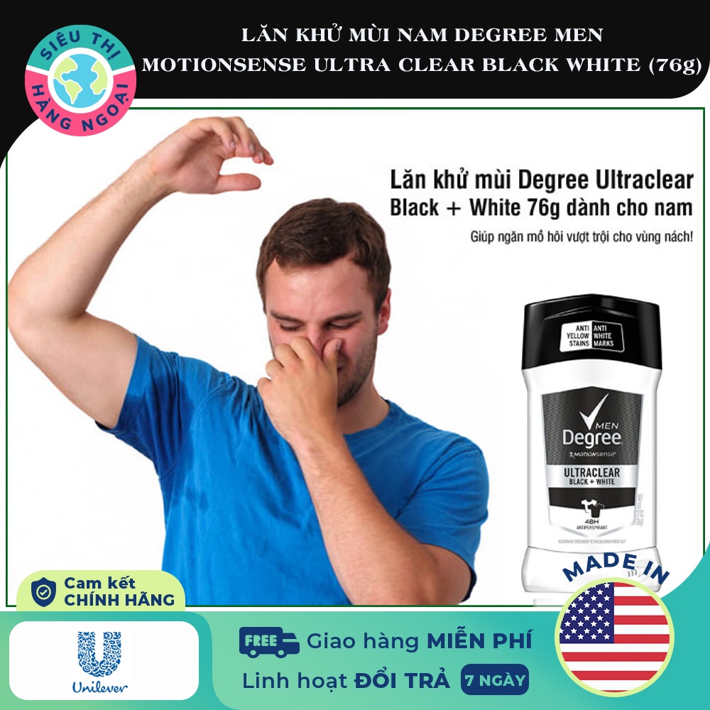 Lăn sáp khử mùi nam chống ố vàng áo - Lăn khử mùi Nam Degree Men Black &amp; White UltraClear 48h USA