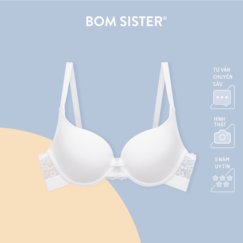 Áo lót mút mỏng có gọng thun lạnh lưng ren màu trơn đính nơ nâng ngực tự nhiên BOM SISTER LC2903